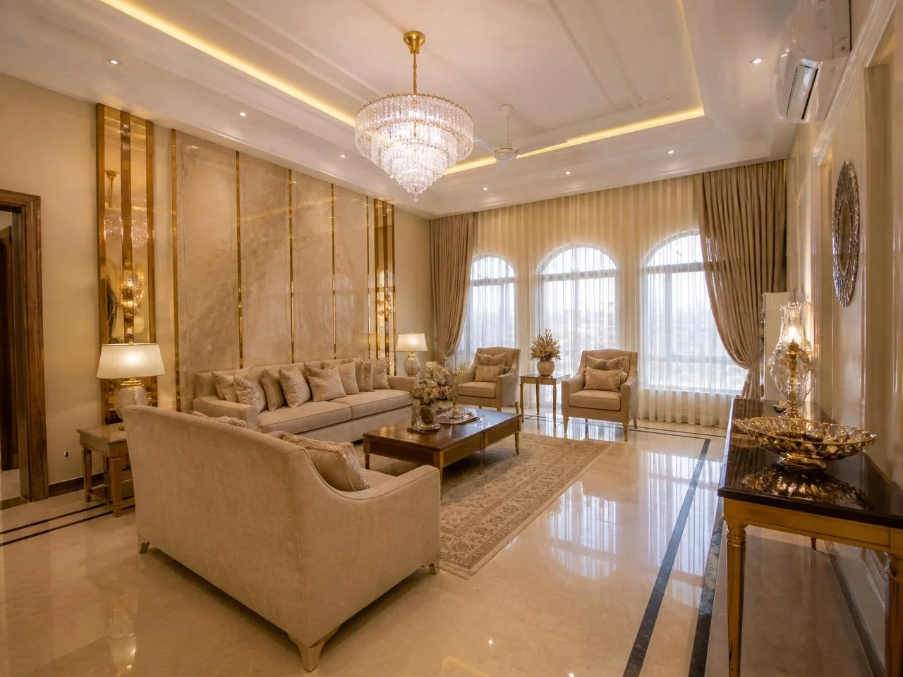 Marble living room in a completed home